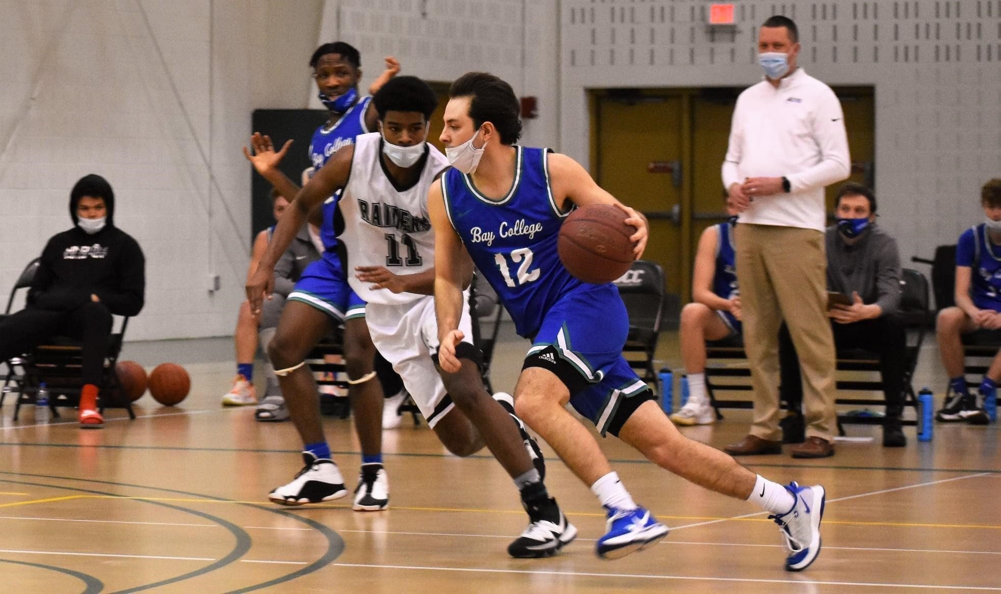 Wagner drives from the top of the key, having beat his defender.